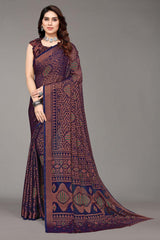 Blue Chiffon printed Saree