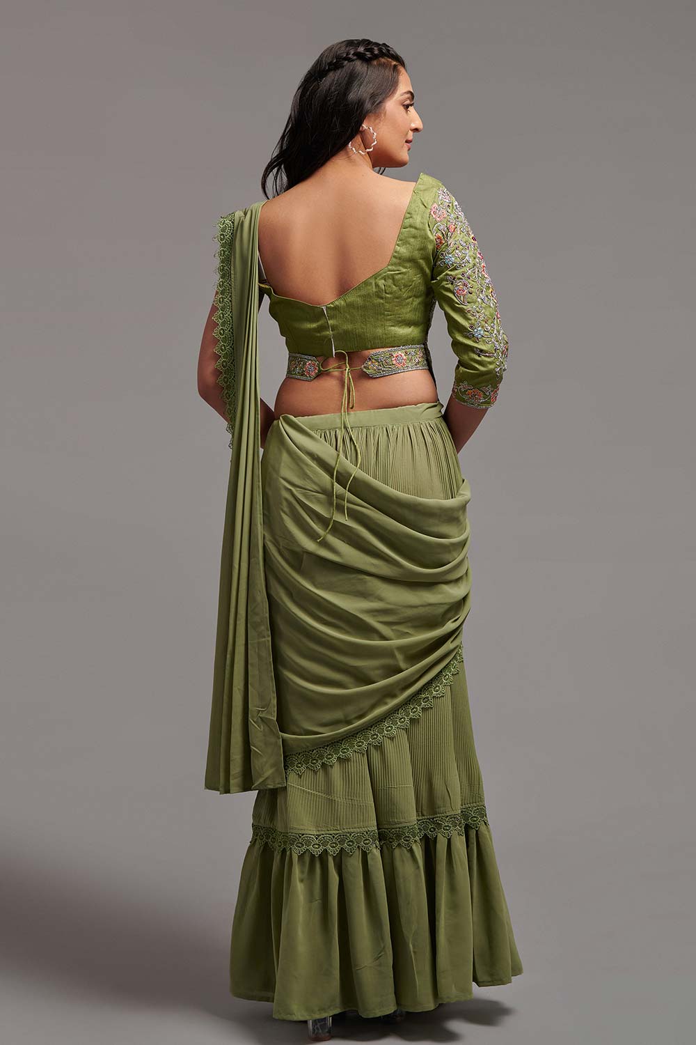 Green Georgette Thread Design Saree