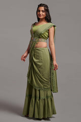 Green Georgette Thread Design Saree