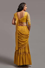 Yellow Georgette Thread Design Saree