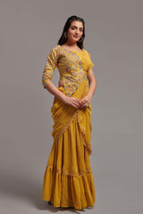 Yellow Georgette Thread Design Saree