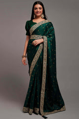 Green Chinon Zari  Saree