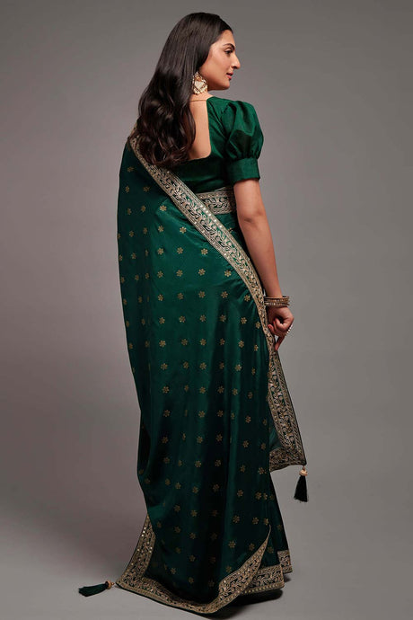 Green Chinon Zari  Saree