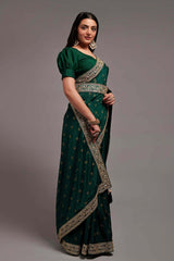 Green Chinon Zari  Saree