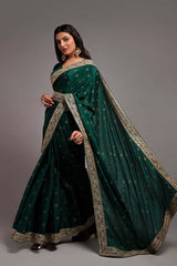 Green Chinon Zari  Saree