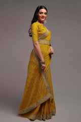 Yellow Chinon Zari  Saree