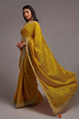 Yellow Chinon Zari  Saree