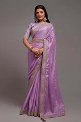 Pink Chinon Zari  Saree