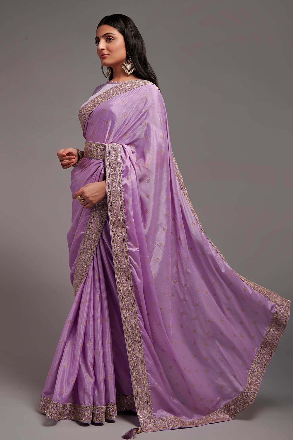 Pink Chinon Zari  Saree