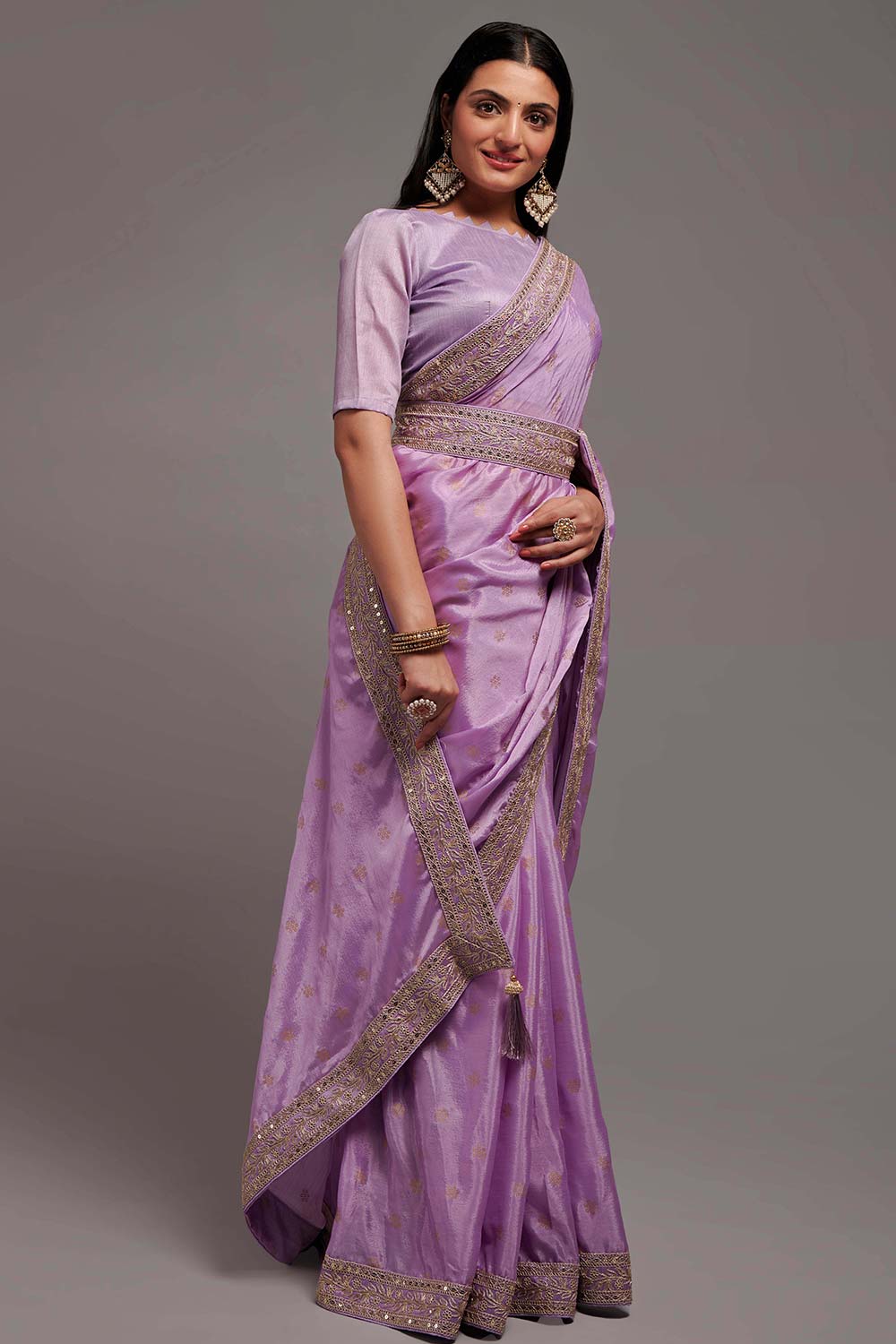 Pink Chinon Zari  Saree