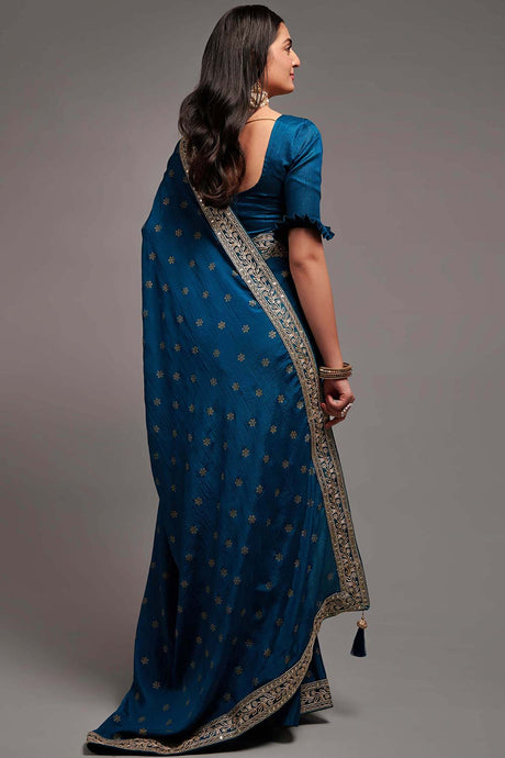 Blue Chinon Zari  Saree