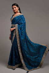 Blue Chinon Zari  Saree