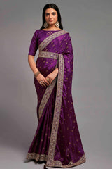 Purple Chinon Zari  Saree