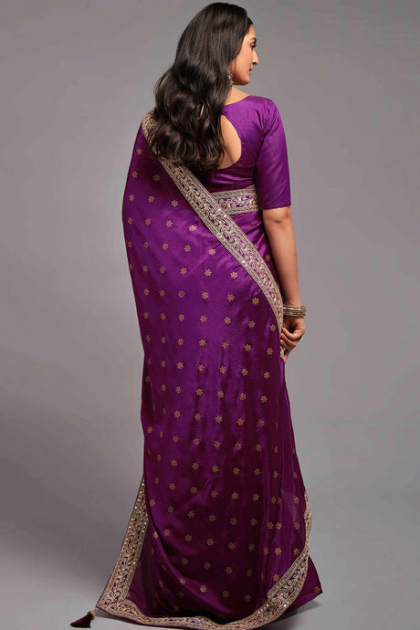 Purple Chinon Zari  Saree