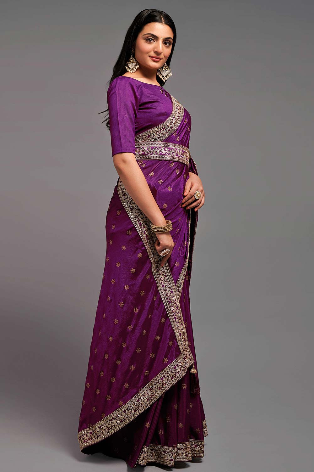 Purple Chinon Zari  Saree