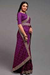 Purple Chinon Zari  Saree