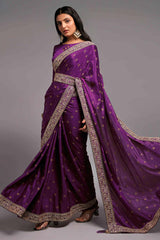 Purple Chinon Zari  Saree