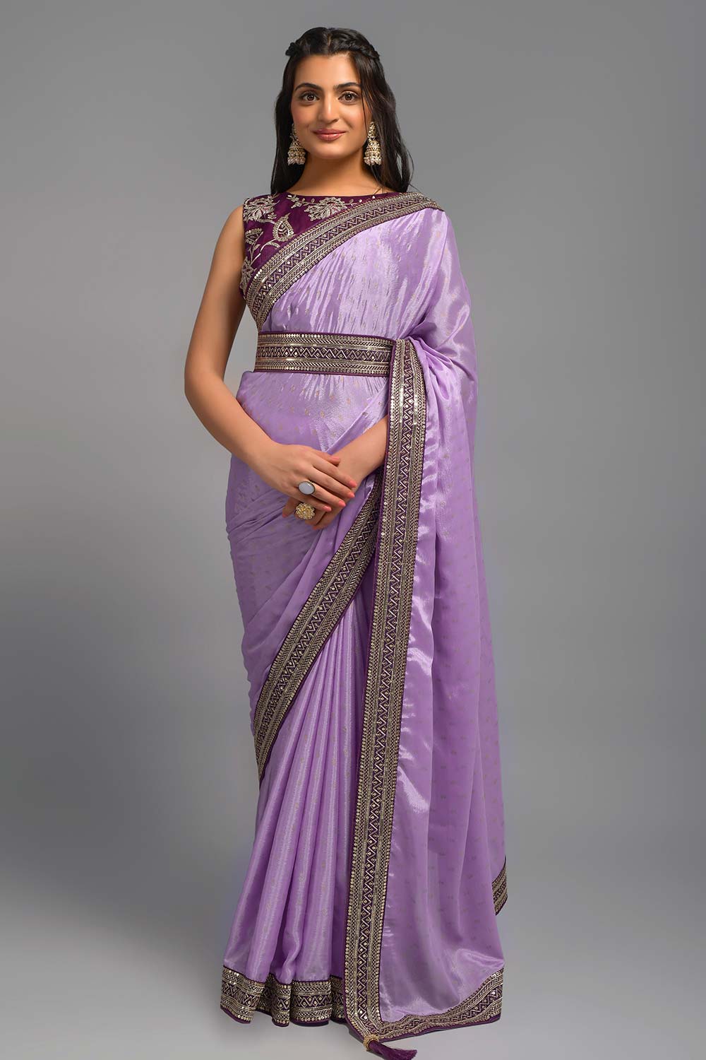 Pink Chinon Zari  Saree