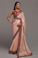 Pink Chinon Zari  Saree