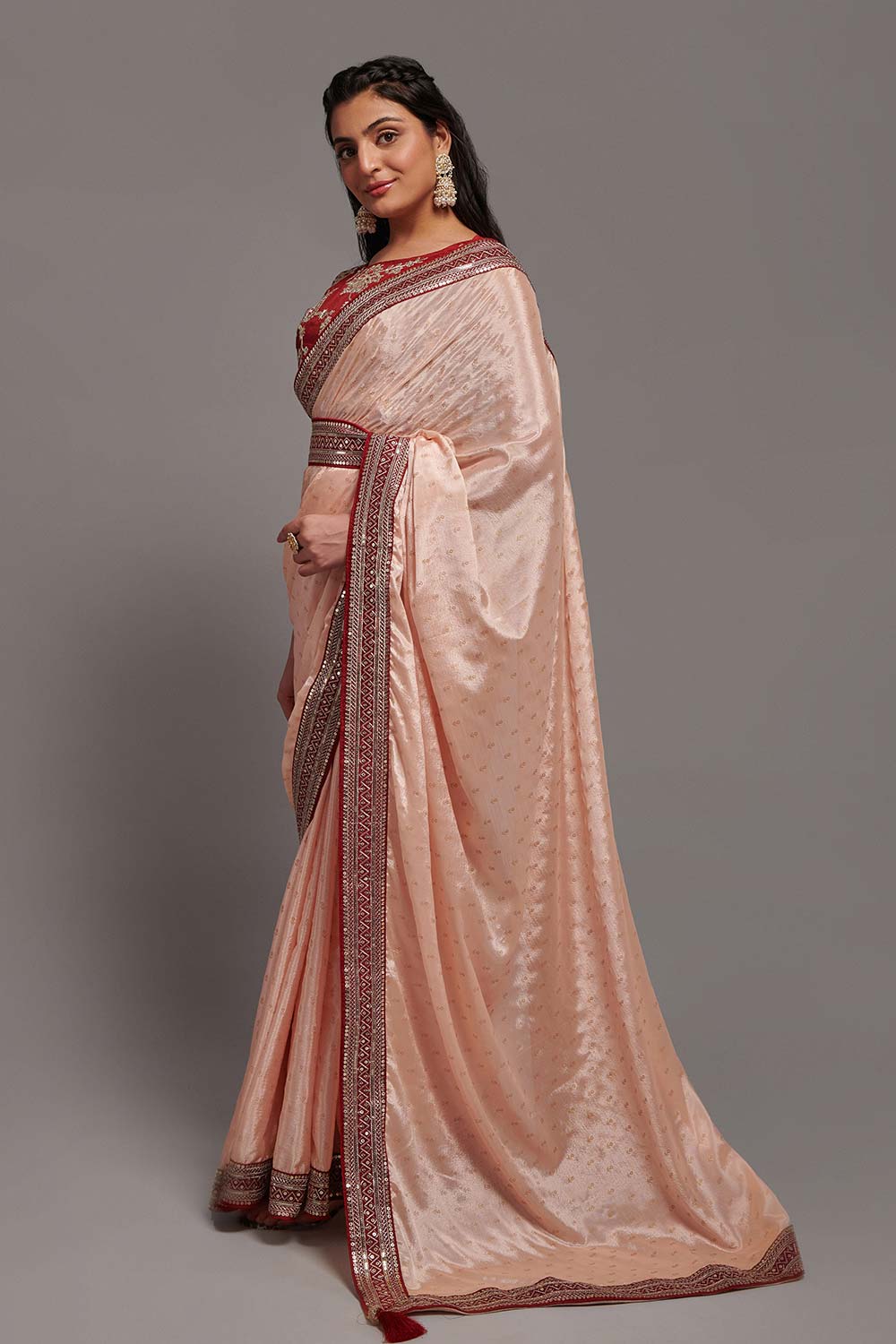 Pink Chinon Zari  Saree