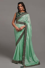 Green Chinon Zari  Saree