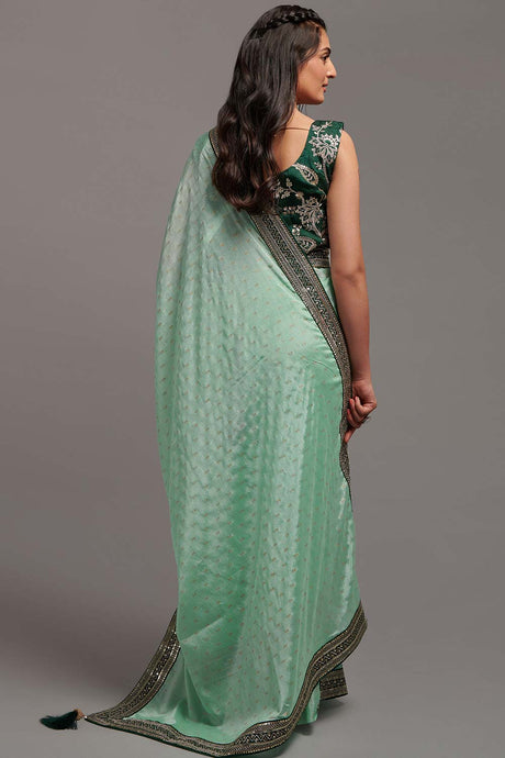 Green Chinon Zari  Saree