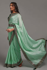 Green Chinon Zari  Saree