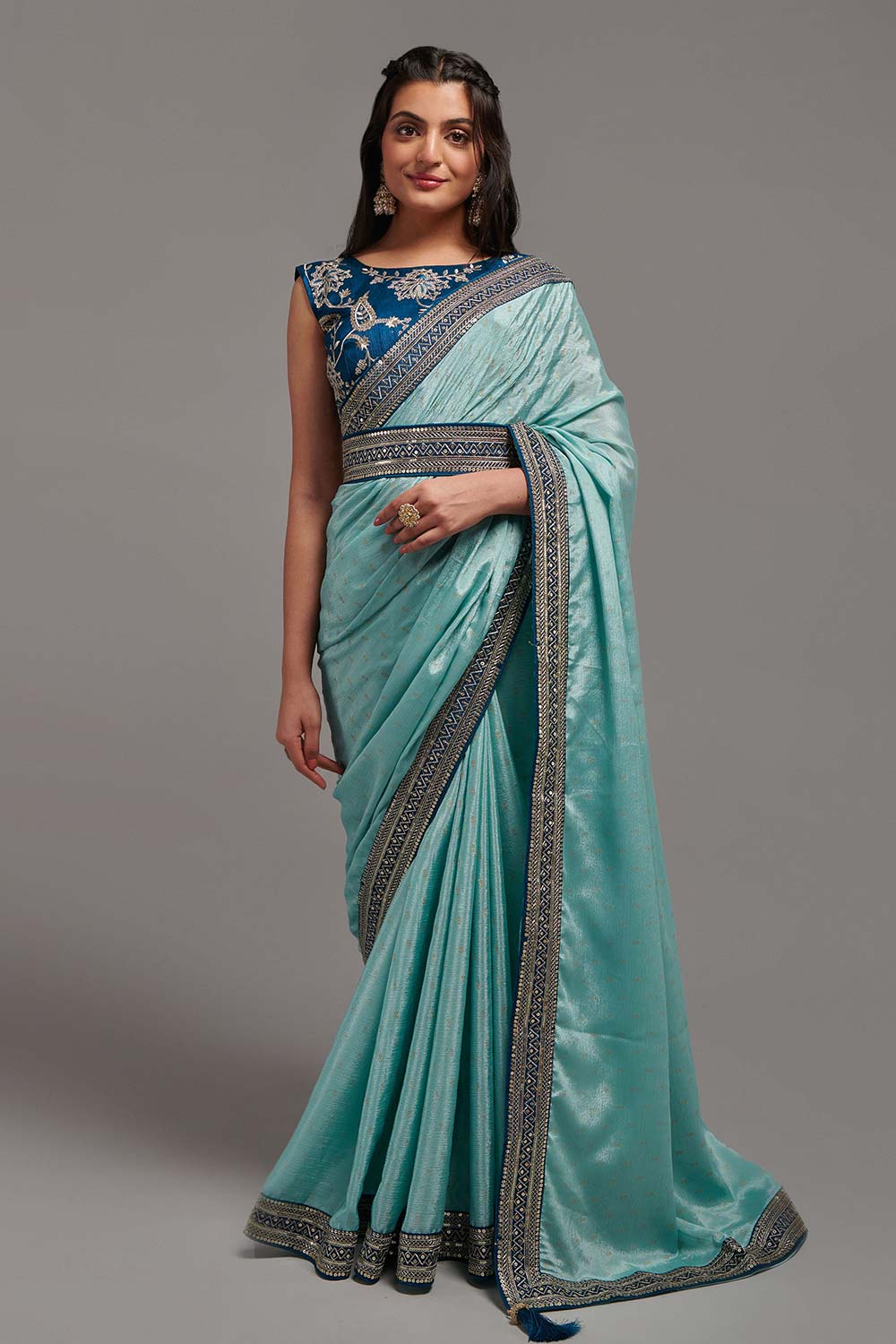 Blue Chinon Zari  Saree