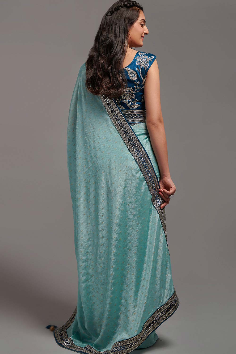 Blue Chinon Zari  Saree