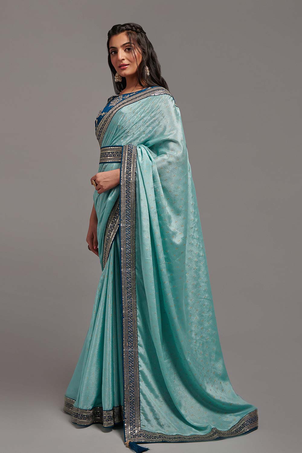 Blue Chinon Zari  Saree