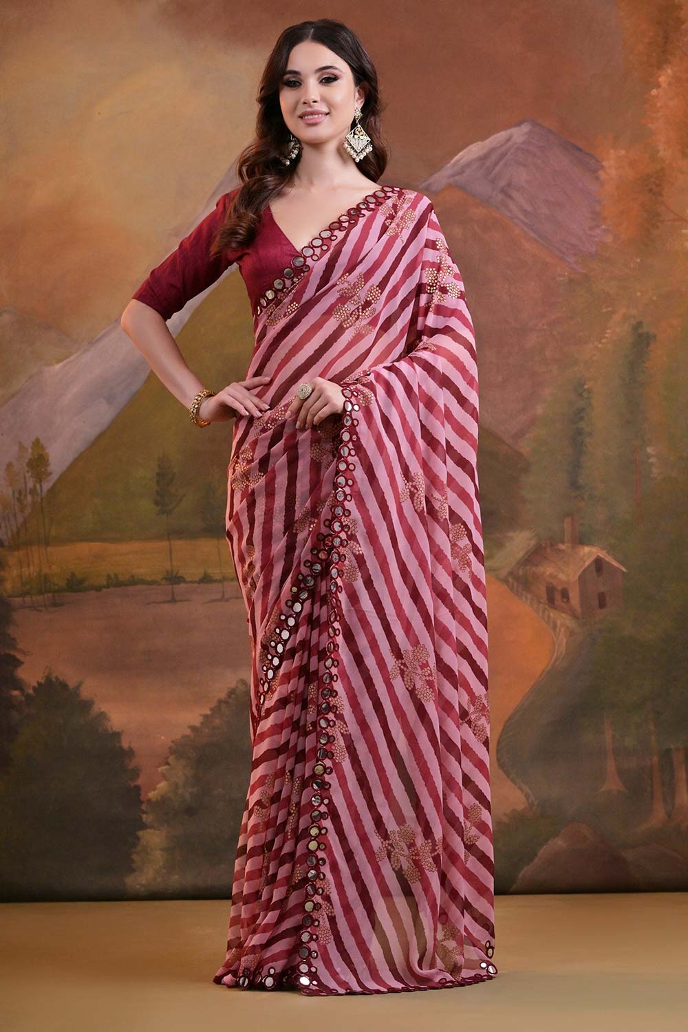 Red Georgette printed Saree