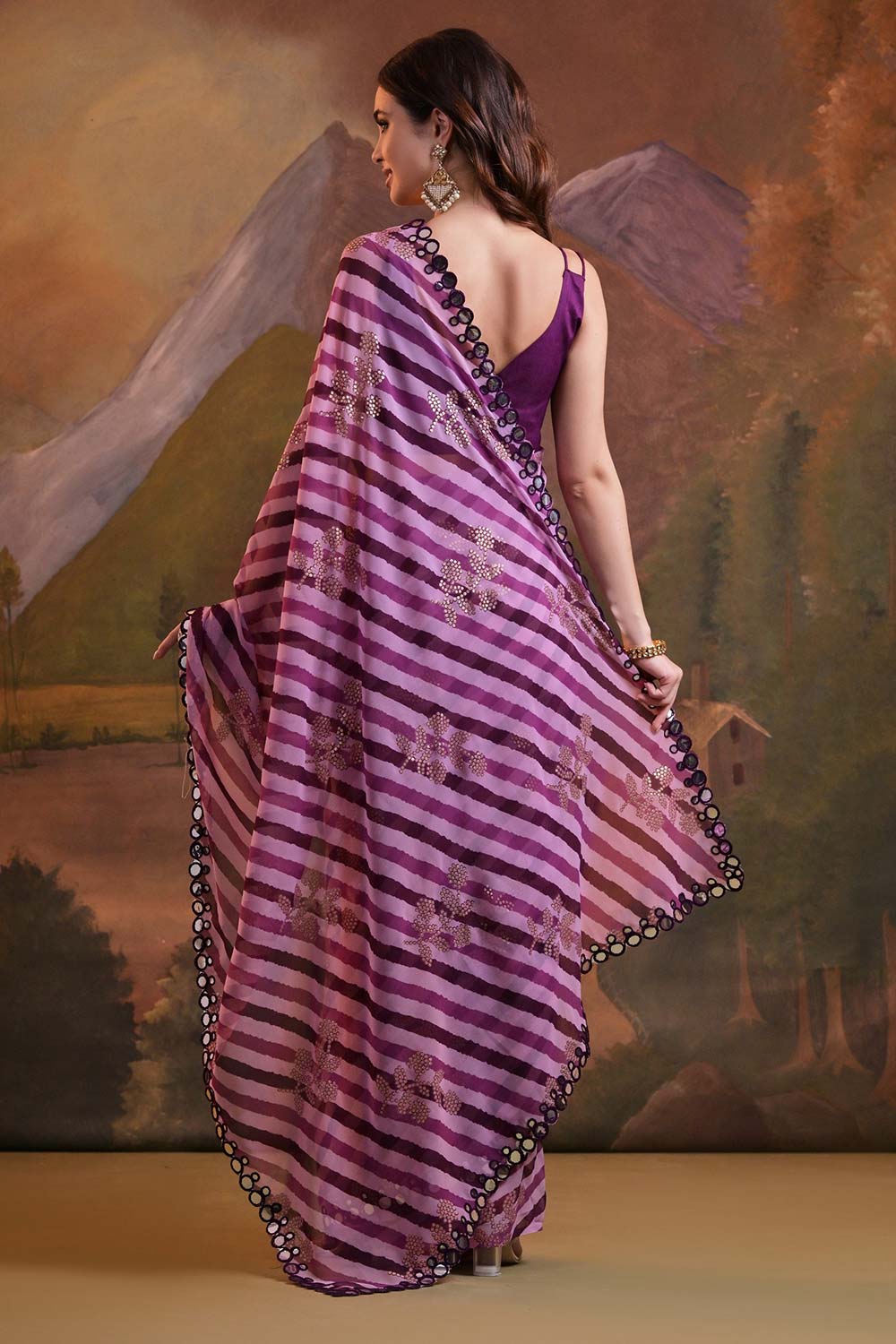 Purple Georgette printed Saree