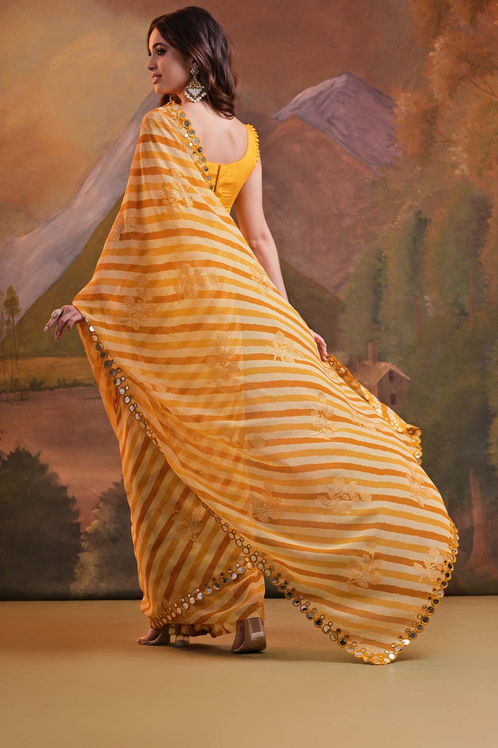 Yellow Georgette printed Saree