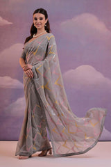 Grey Georgette Mirror Sequence Saree