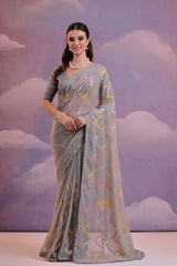 Grey Georgette Mirror Sequence Saree