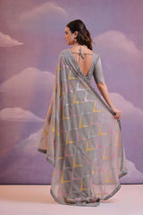 Grey Georgette Mirror Sequence Saree