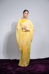 Yellow Georgette Mirror Sequence Saree