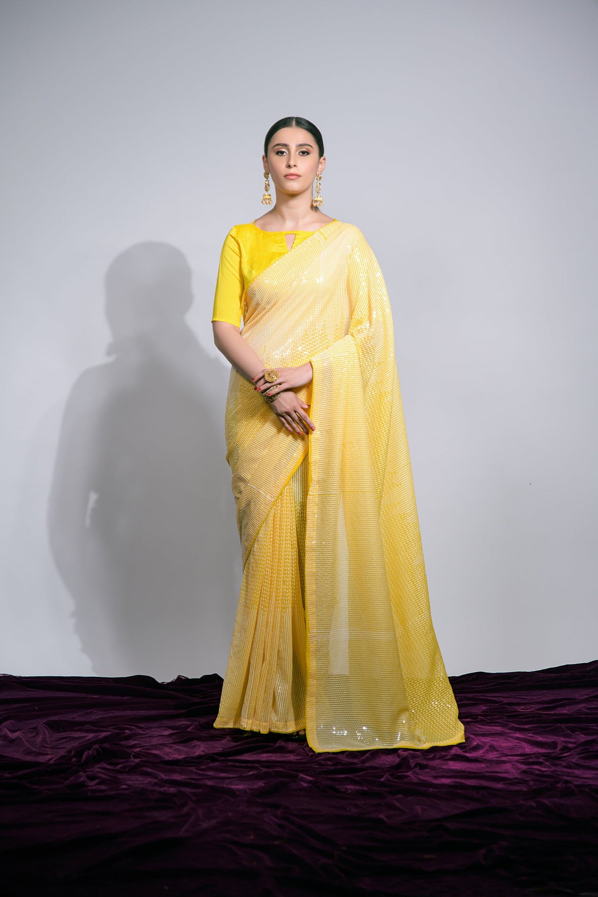 Yellow Georgette Mirror Sequence Saree