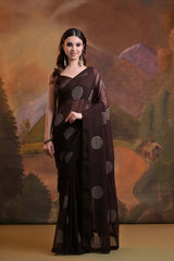 Brown Georgette Mirror Sequence Saree