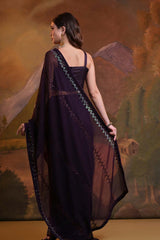 Purple Georgette Embroidered Saree