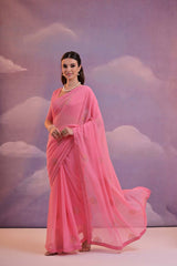 Pink Georgette Embroidered Saree