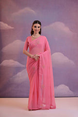 Pink Georgette Embroidered Saree