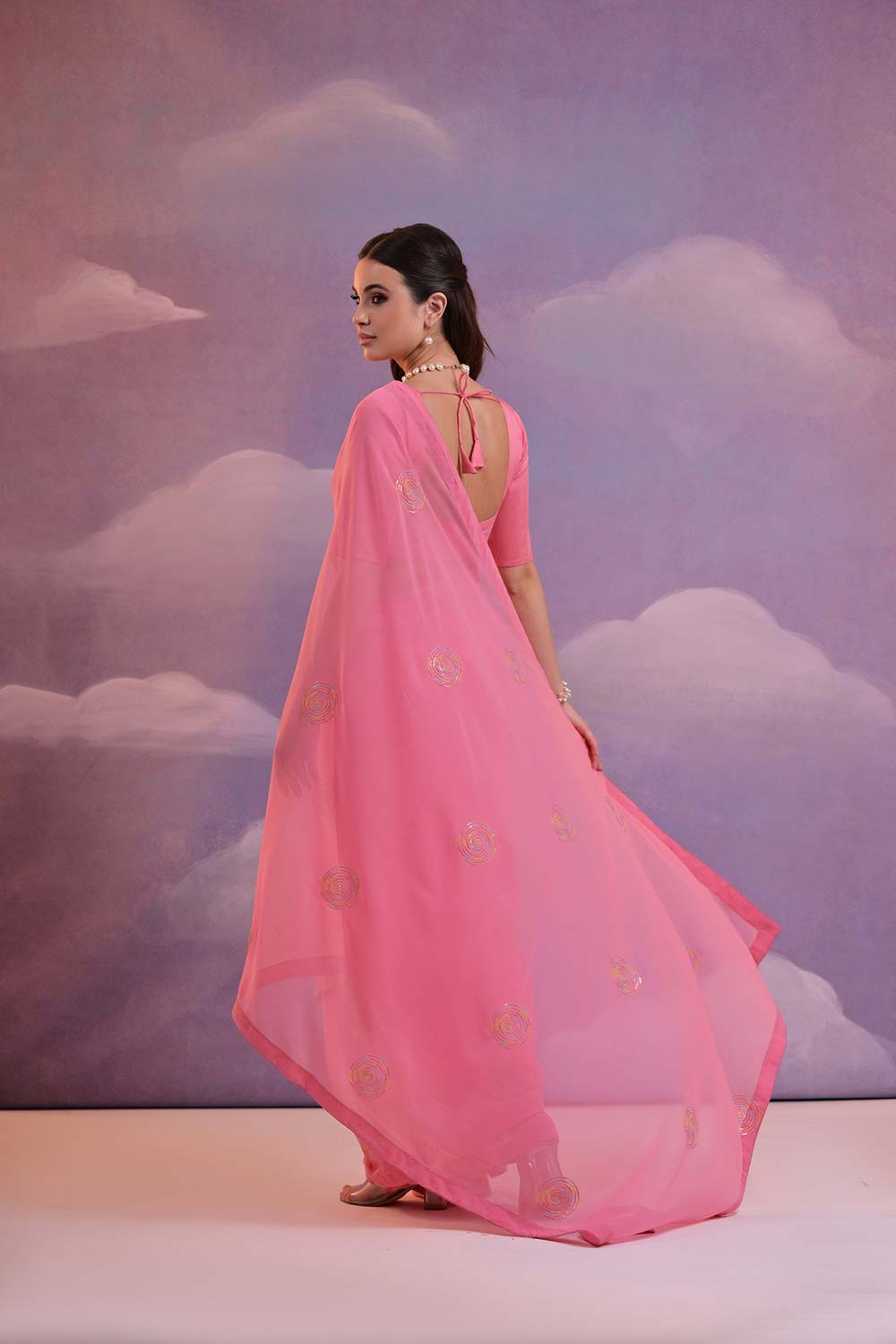 Pink Georgette Embroidered Saree