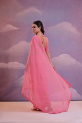 Pink Georgette Embroidered Saree