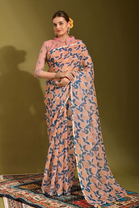 Multi-Color Linen Printed Saree