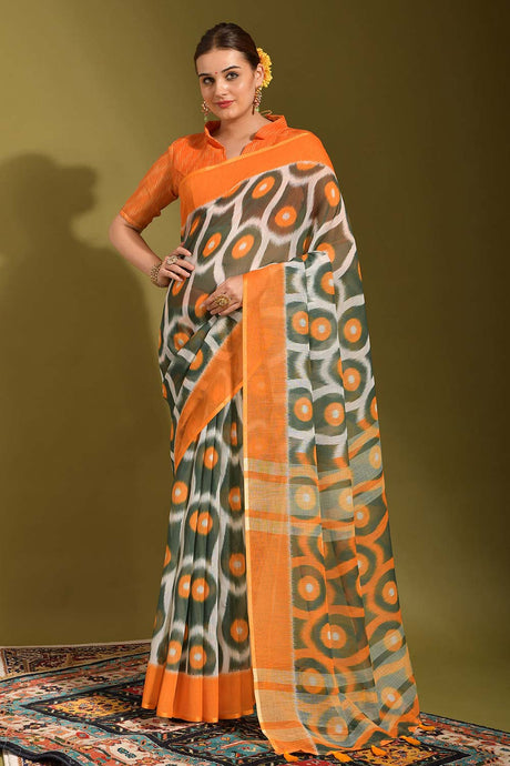 Multi-Color Linen Printed Saree