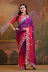 Pink Georgette Embroidered Saree