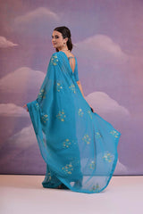 Blue Georgette Embroidered Saree