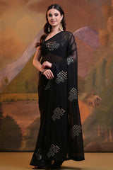 Black Georgette Embroidered Saree