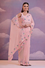 Pink Georgette Embroidered Saree